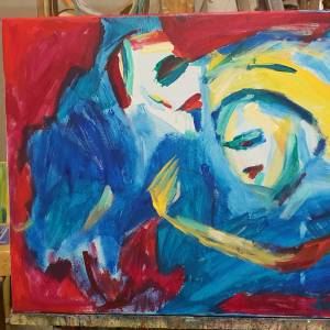 Blue yellow red couple. Standing with Ukraine